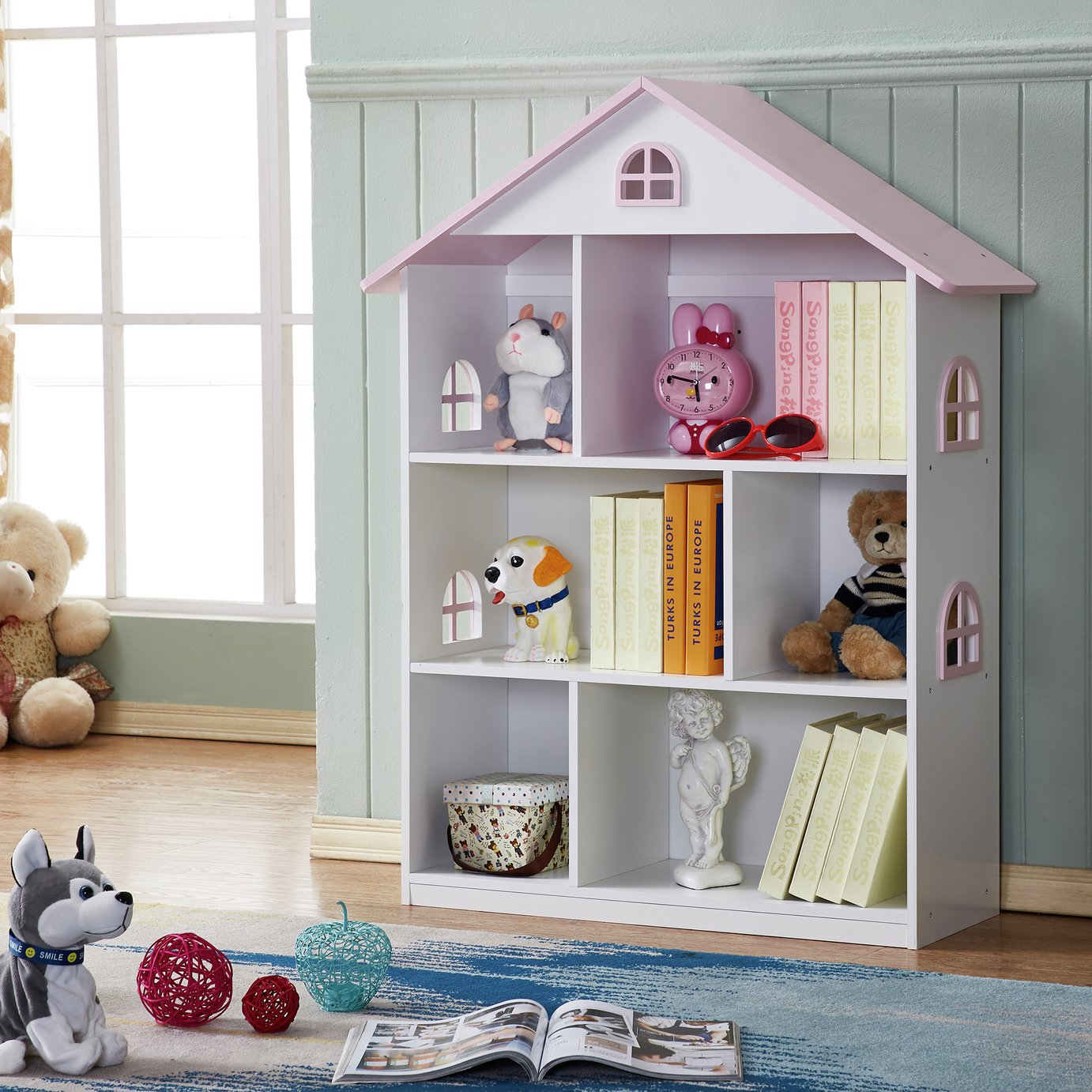 Liberty House Toys Dolls House Bookcase With Roof - White
