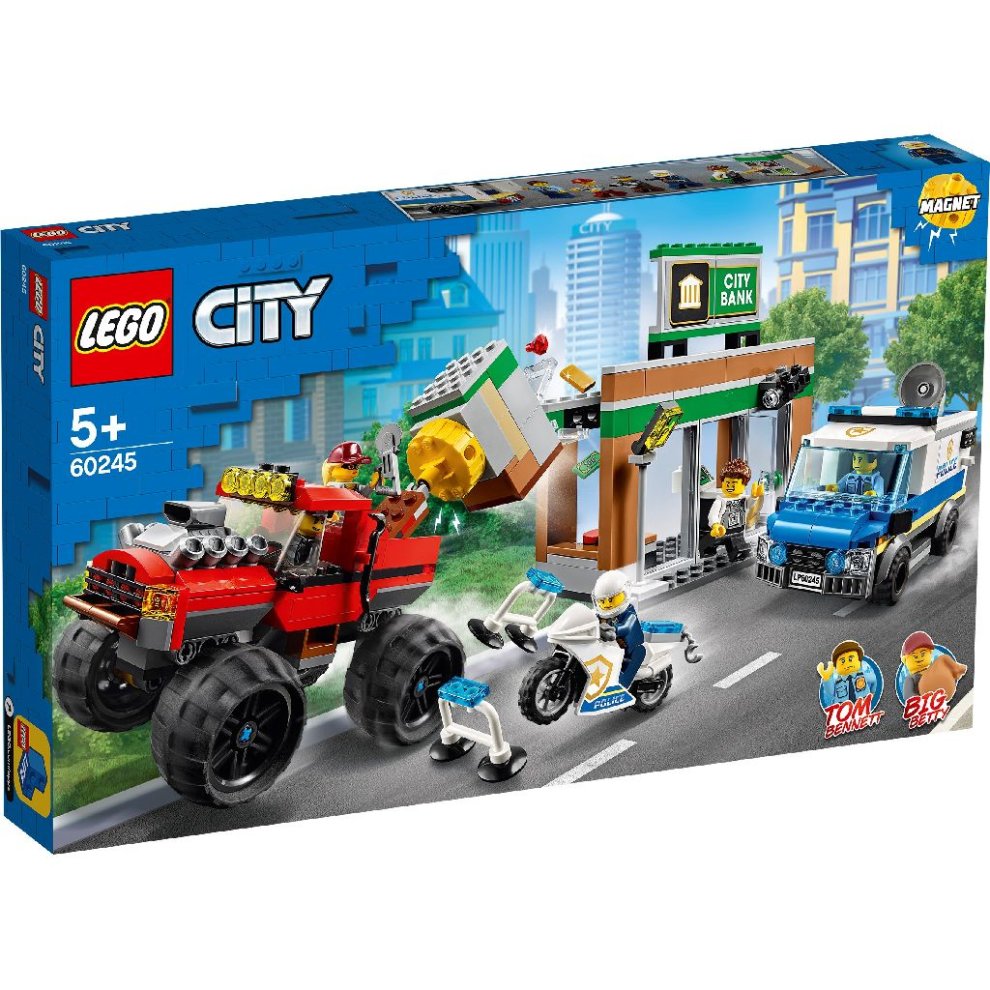 LEGO 60245 City Police Monster Truck Heist Building Set with Van, Motorbike, Bank, and Magnetic Brick