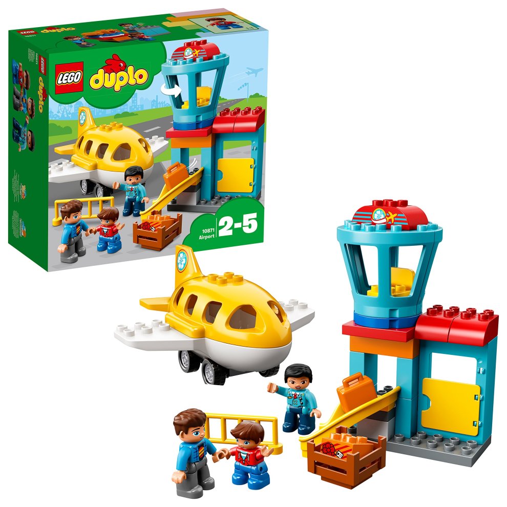LEGO 10871 Duplo My Town Airport Building Set with Airplane Toy, Build and Play Toy Bricks for Kids 2-5