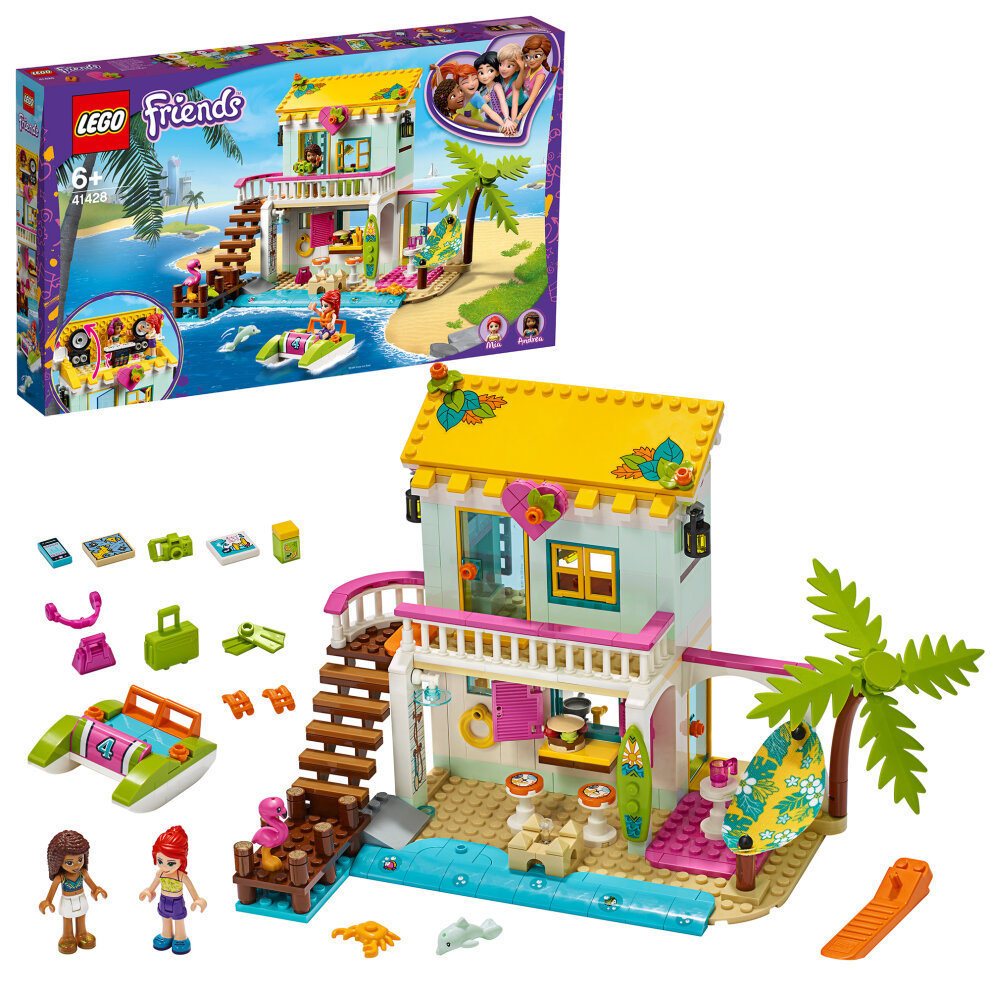 LEGO 41428 Friends Beach House Mini Dolls House Play Set with Andrea & Mia, Summer Holiday Series