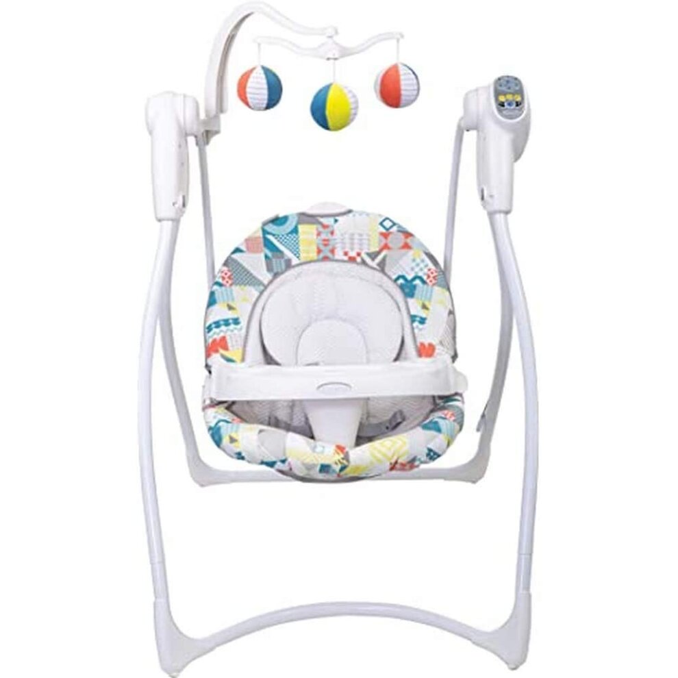 Graco Lovin' Hug Baby Swing, 6-Speed Plug and Battery Powered Portable Chair with Soothing Music, Patchwork