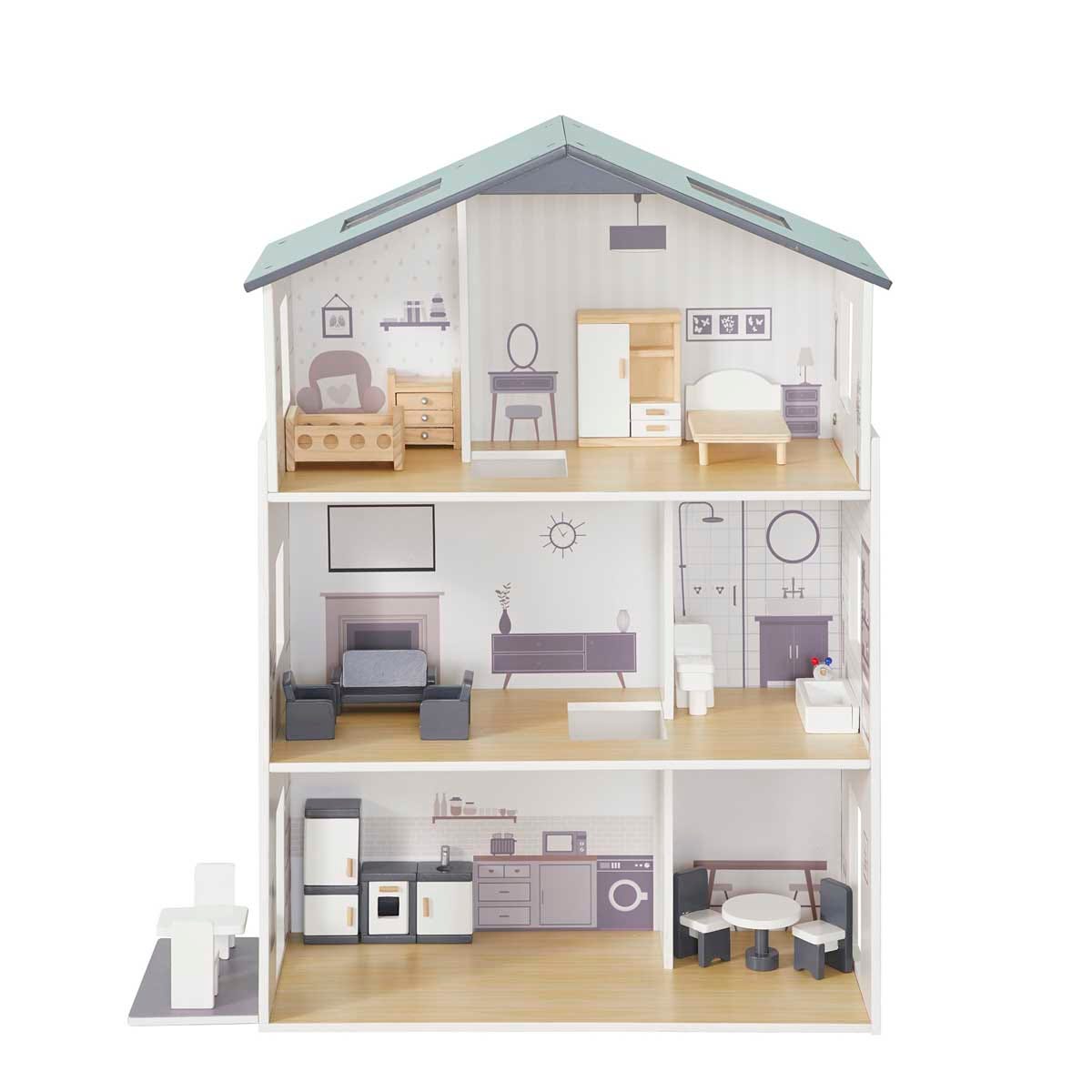 Liberty House Toys Contemporary Dolls House with 18 Accessories