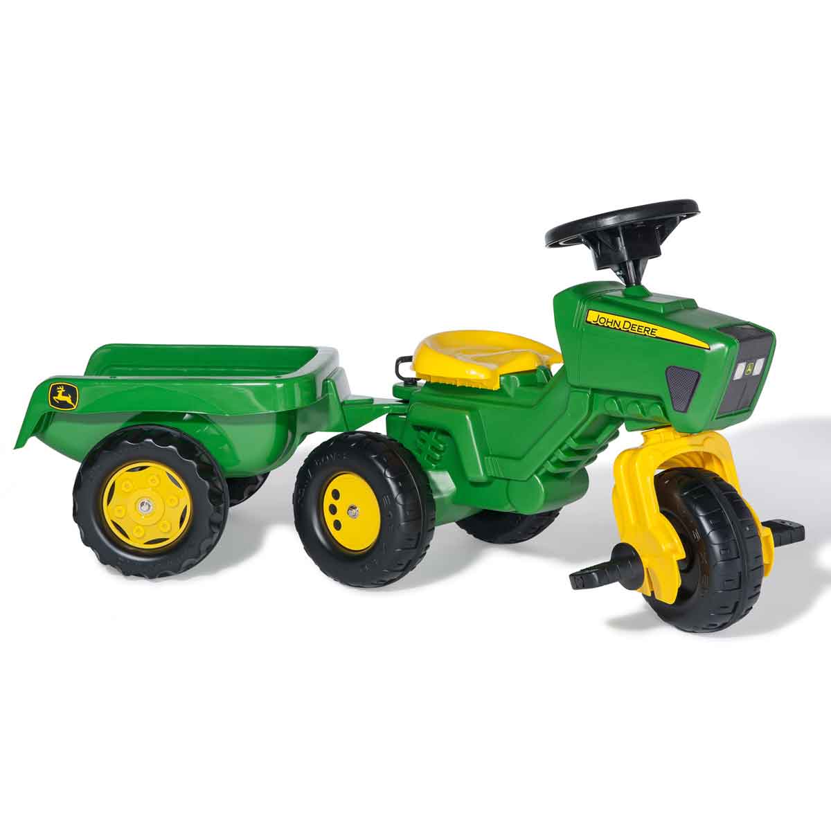 Rolly Toys John Deer Trio Trac Ride On Tractor with Electronic Steering Wheel and Trailer, Green