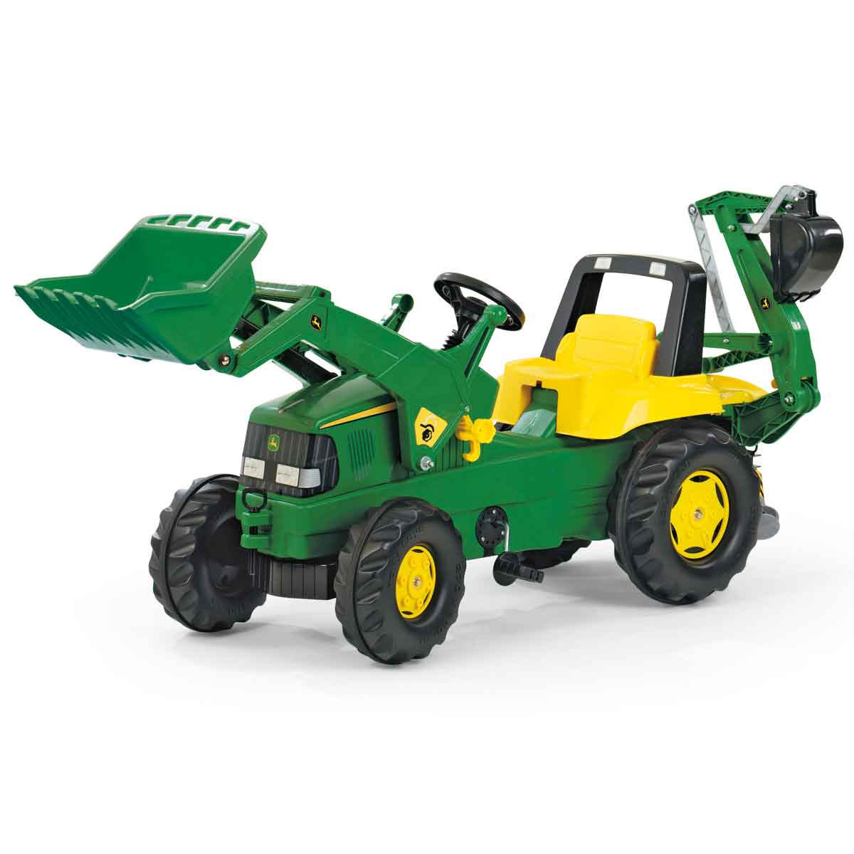 Rolly Toys Ride On John Deere Tractor with Frontloader and Rear Excavator, Green
