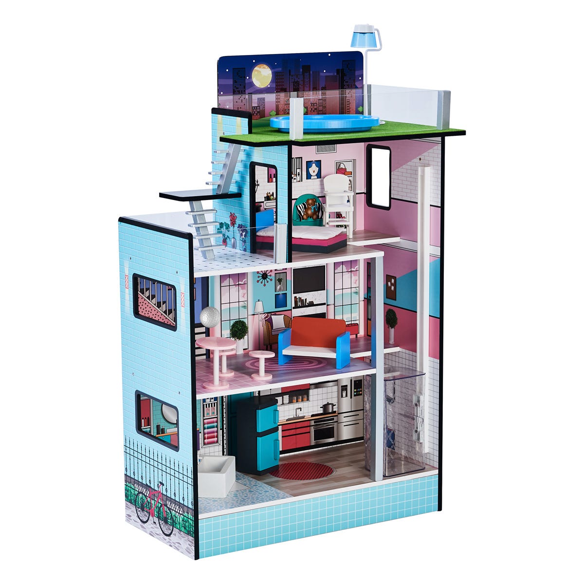 Teamson Kids Dreamland Barcelona Dollhouse With 10 Accessories Turquoise/Black