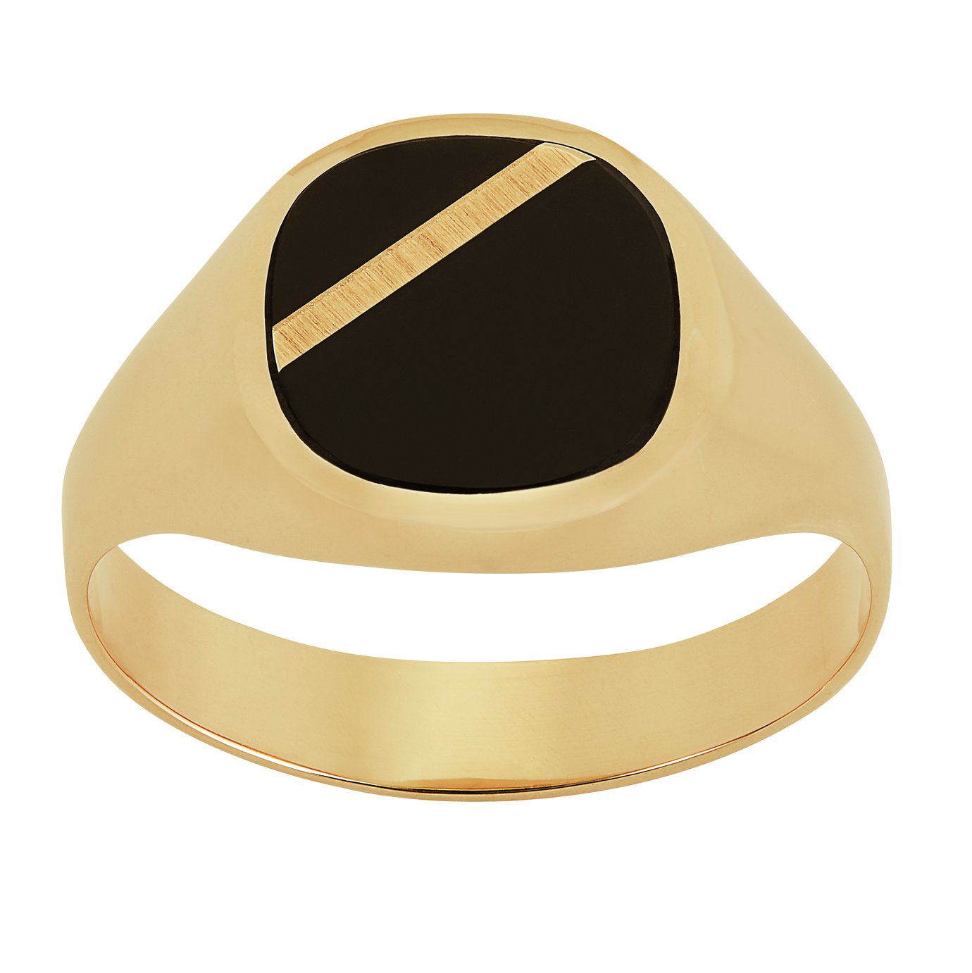 Revere Mens 9ct Yellow Gold Onyx Stripe Ring - Q