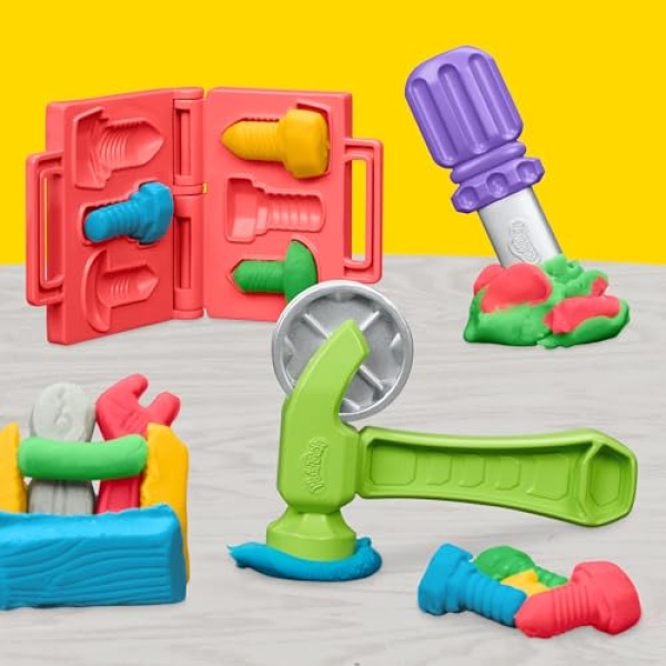 Play-Doh Stamp & Saw Tool Bench with 5 Tubs & 4 Accessories - Image 4