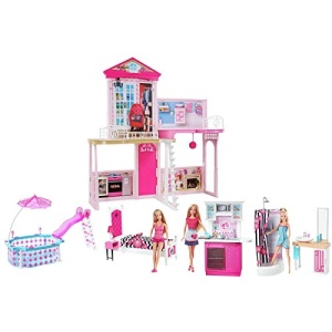 Complete Barbie Home Set with 3 Dolls and Pool