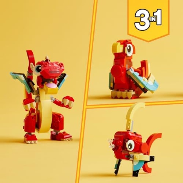 LEGO Creator 3in1 Red Dragon Toy with Animal Figures 31145 - Image 5