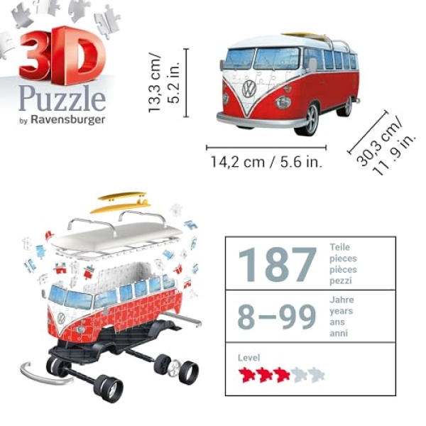 Ravensburger Volkswagen T1 Camper Van 3D Puzzle - 162 Piece - Image 4