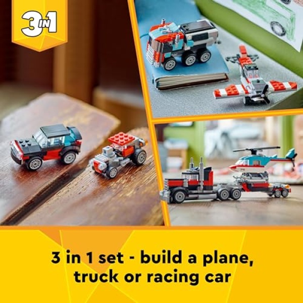 LEGO Creator 3in1 Flatbed Truck with Helicopter Toy 31146 - Image 7