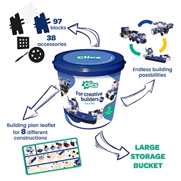 Clics Bucket Police Click and Play Bucket 135 Pieces
