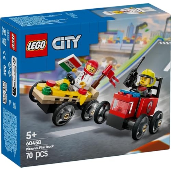 LEGO City Pizza vs. Fire Truck Race Car Pack Toy 60458 - Image 7