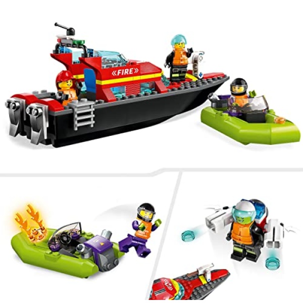 LEGO City Fire Rescue Boat Toy, Floats on Water Set 60373 - Image 5
