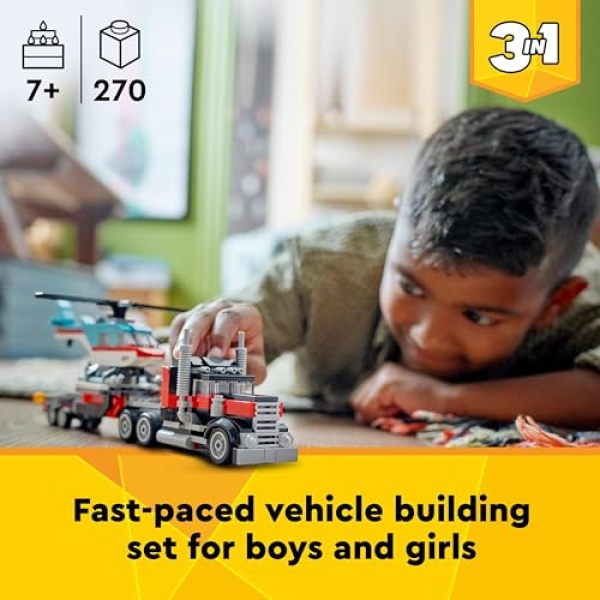 LEGO Creator 3in1 Flatbed Truck with Helicopter Toy 31146 - Image 2