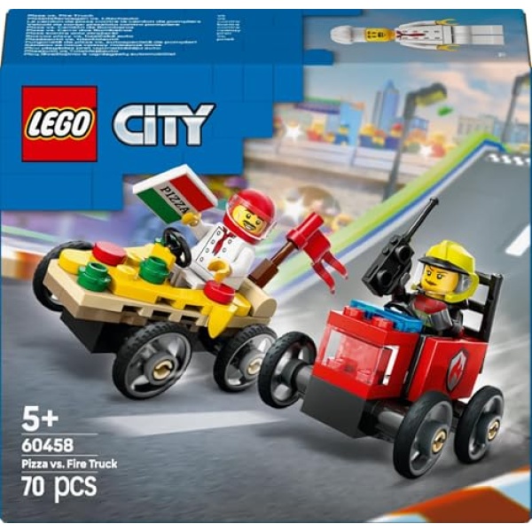 LEGO City Pizza vs. Fire Truck Race Car Pack Toy 60458 - Image 6