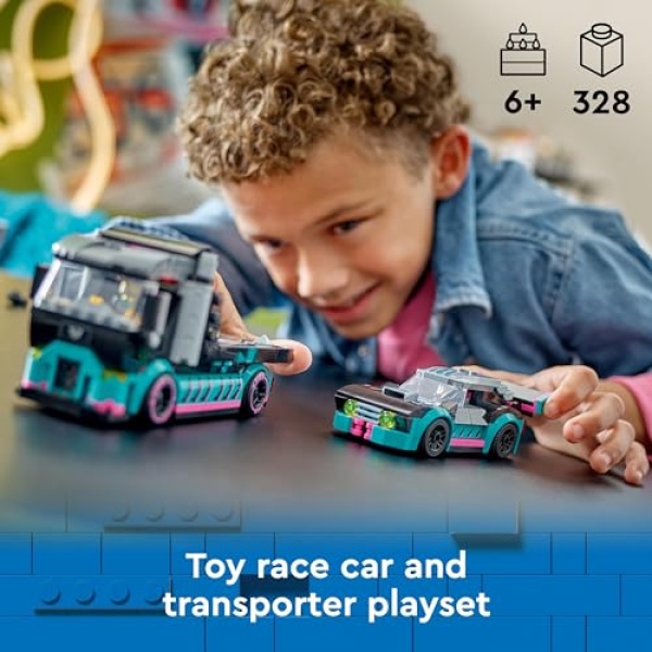 LEGO City Race Car and Car Carrier Truck Building Toys 60406 - Image 2