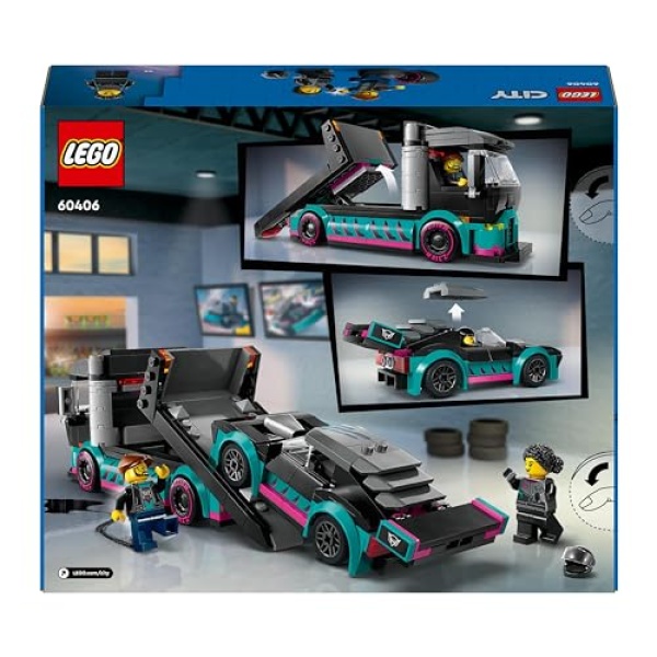 LEGO City Race Car and Car Carrier Truck Building Toys 60406 - Image 8