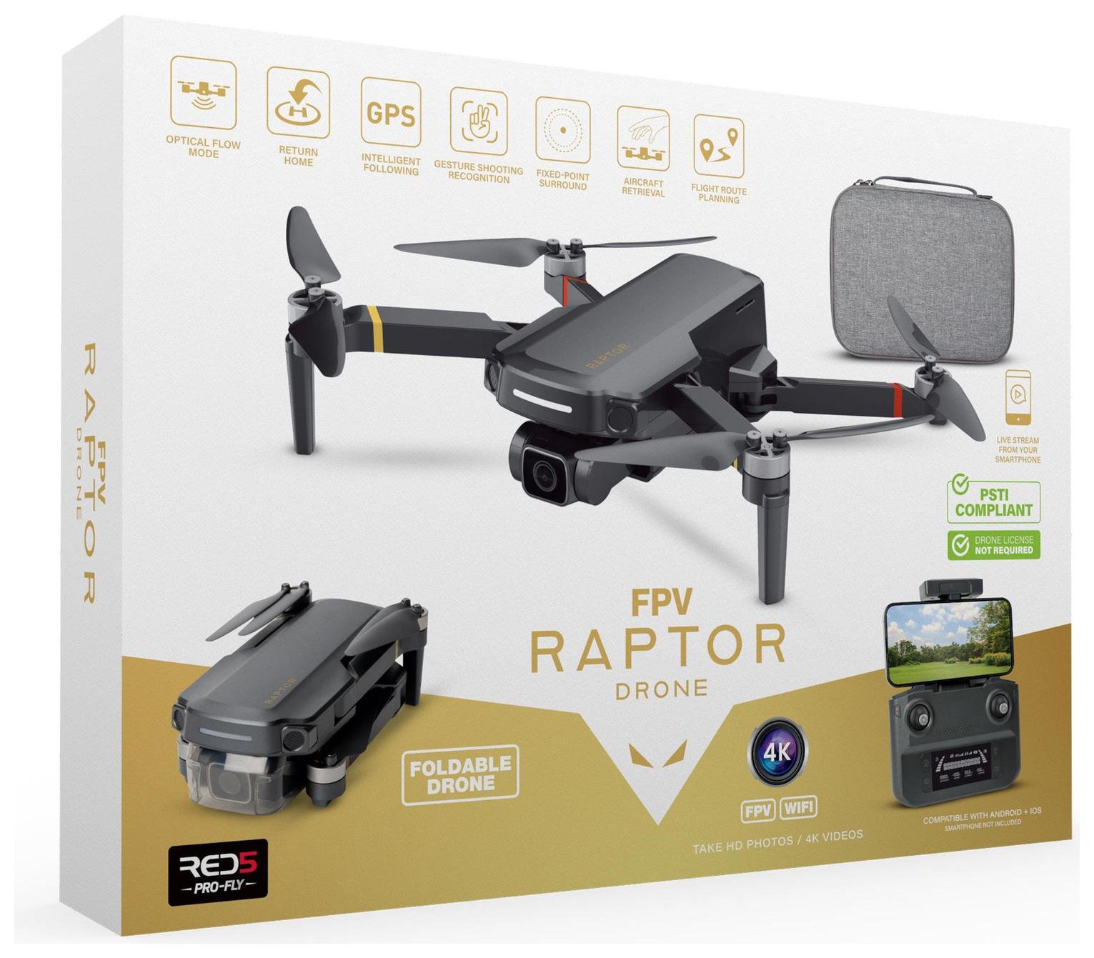 Menkind RED5 Raptor FPV 720MP Camera Drone - Black