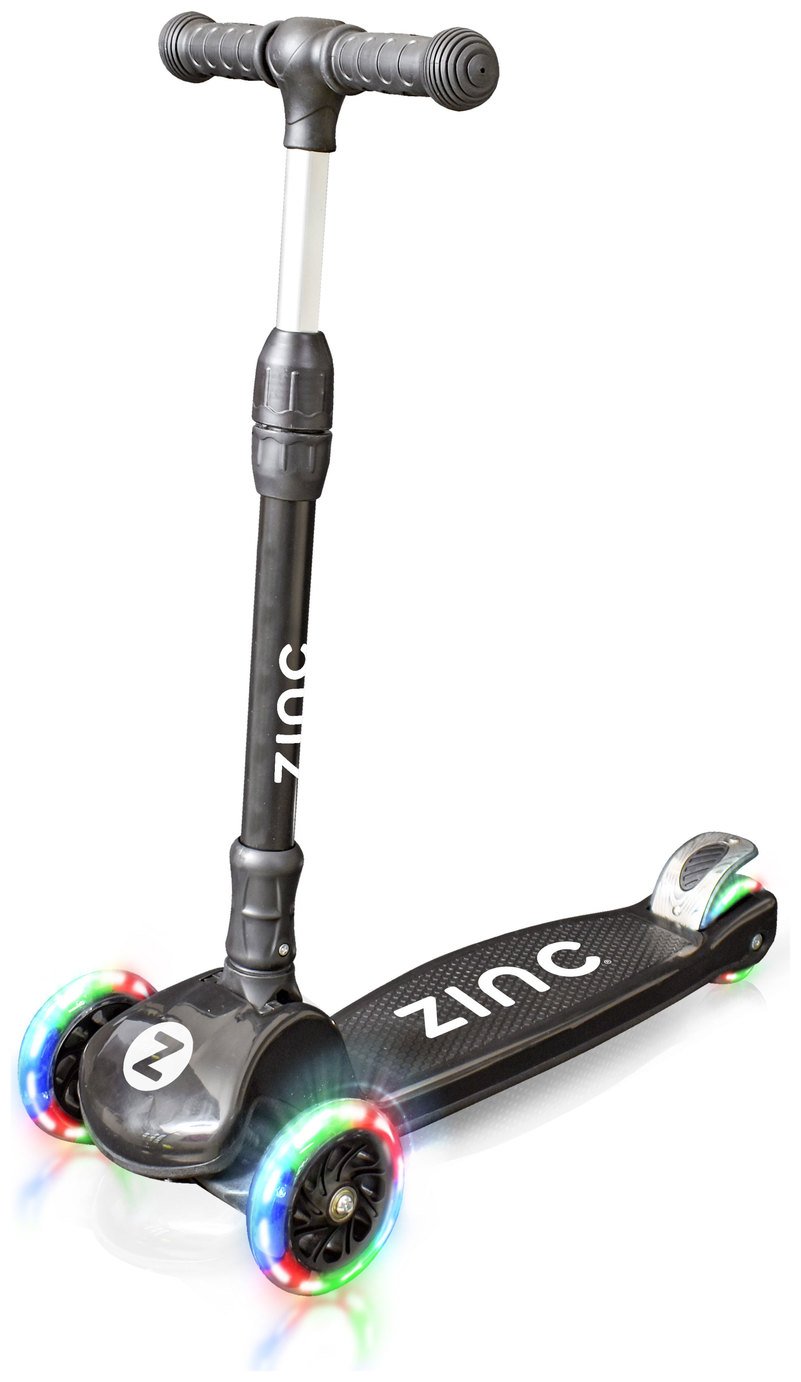 Zinc T-Motion Foldable Light Up 3 Wheel Scooter - Black