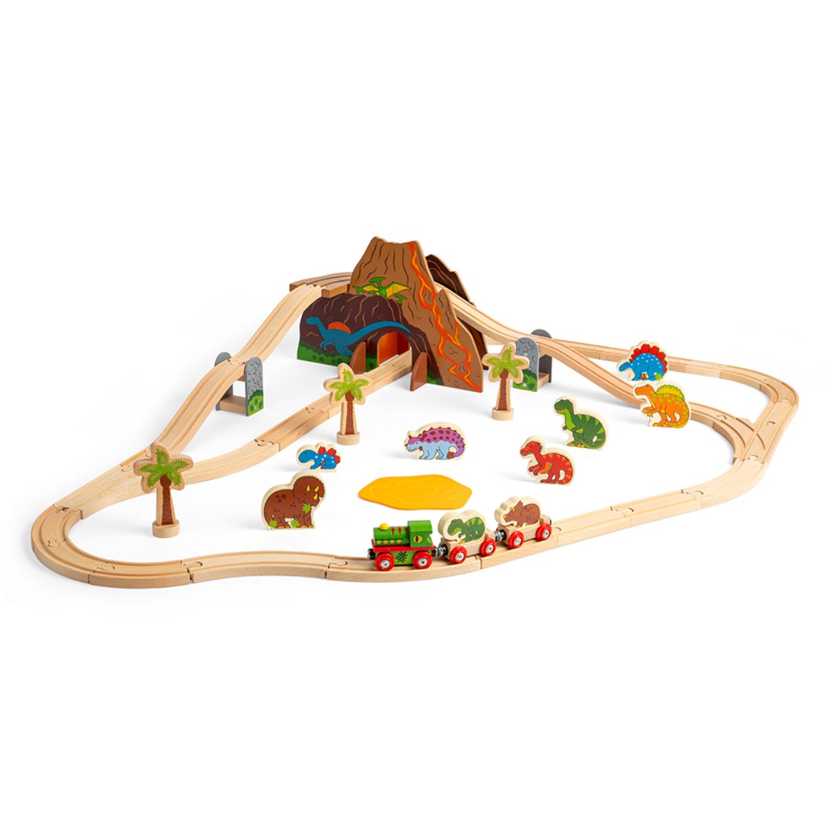 Bigjigs Toys 49-Piece Wooden Dinosaur Rail Train Set, none